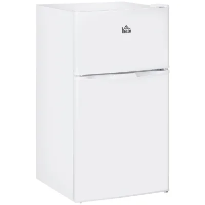 Double Door Mini Fridge with Freezer, 3.2 Cu.Ft Compact Refrigerator with Adjustable Shelf, Adjustable Thermostat and Reversible Door for Bedroom, Dorm, Home Office, White