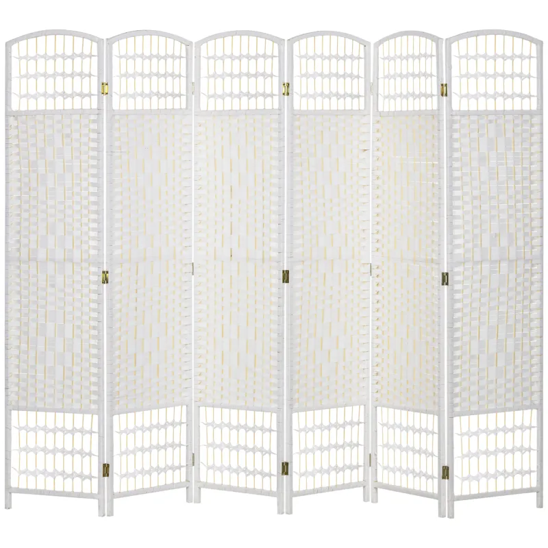 6 Panel Room Divider, Folding Privacy Screen, 5.6' Room Separator, Wave Fiber Freestanding Partition Wall Divider for Rooms, Home, Office, White