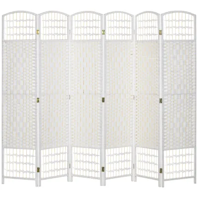 6 Panel Room Divider, Folding Privacy Screen, 5.6' Room Separator, Wave Fiber Freestanding Partition Wall Divider for Rooms, Home, Office, White