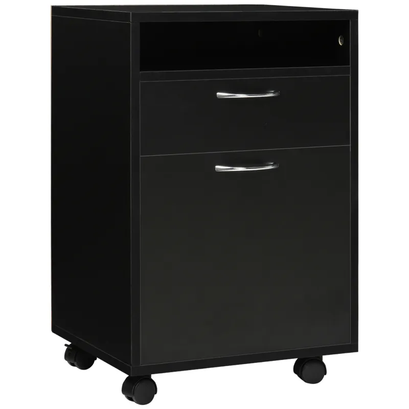 Mobile Storage Cabinet Organizer with Drawer and Cabinet, Printer Stand with Castors, Black