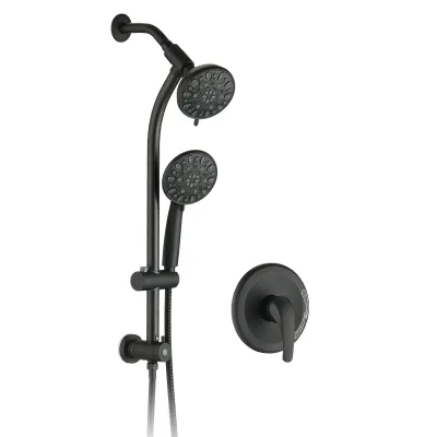 Drill-Free Stainless Steel Slide Bar Combo Rain Showerhead 7-Setting Hand, Dual Shower Head Spa System (Rough-in Valve Included)