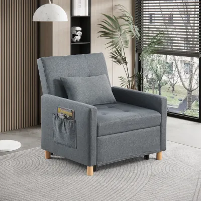 Convertible Sleeper Sofa Chair Bed, Adjustable Chair with Pillow, Multi-Functional Sleeper Chair with Soft Fabric for Living Room, Dorm, Apartment, Bedroom or Office