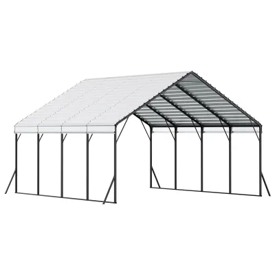 Heavy Duty Metal Carport, 20 x 20 ft Outdoor Carport with Sturdy Frame & Roof, Car Garage Shade with Removable Sidewalls, Multi-Use Car Shelter for Pickup, Boat, Trucks & Tractors