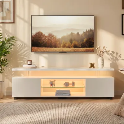 TV Stand for 60 Inch TV LED Gaming Entertainment Center Media Storage Console Table with Large Side Cabinet for Living Room( White)