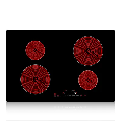 Built in Electric Stove Top, 23.2 x 20.5 inch 4 Burners, 240V Glass Radiant Cooktop with Sensor Touch Control, Timer & Child Lock Included, 9 Power Levels for Simmer Steam Slow Cook Fry