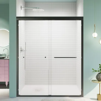 56"-60"W*72" H  Semi-Frameless Double Sliding Shower Door, Bypass Shower Door, 1/4" (6mm) Thick SGCC Tempered Glass Door,  Matte Black