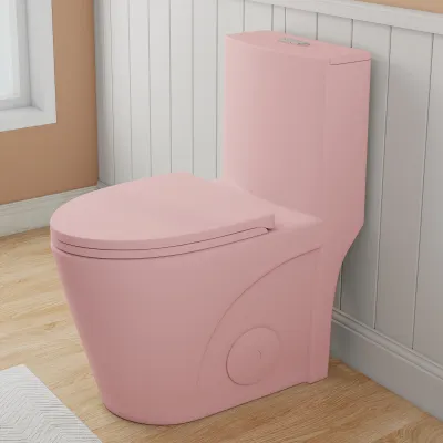 0.8/1.28 GPF Siphonic Dual‑Flush One‑Piece Toilet, 17" ADA Comfort Height, Elongated Rimmed Bowl, Top‑Button, 12" Rough‑In, Soft‑Closing Seat & Lid, 1000g MaP Score, Pink PF‑001