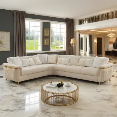 ARGO Contemporary style Reversible Sectional made with Wood Frame and Stainless Steel Base in Beige