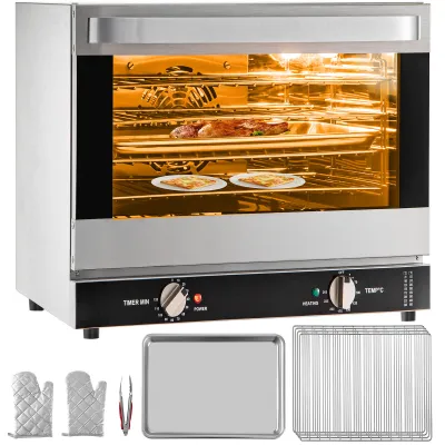 Commercial Convection Oven, 66L/60Qt, Half-Size Conventional Oven Countertop, 1800W 4-Tier Toaster w/Front Glass Door, Electric Baking Oven with Tray & Wire Racks (120V, 5-15P Plug & Outlet)