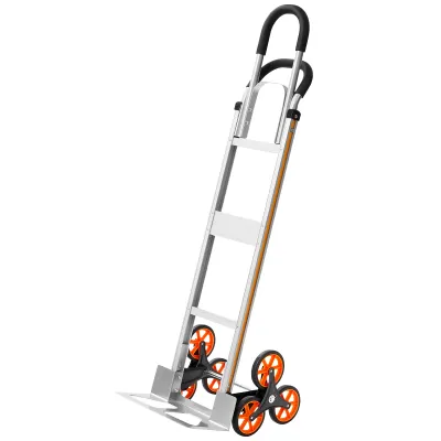 Stair Climbing Cart, 330 lbs Stair-Climb Capacity, Aluminum Alloy Folding Trolley Cart with Telescoping Handle, 6 Wheels and 2 Bungee Cords, Stair Climber Dolly for Home, Groceries, Warehouse