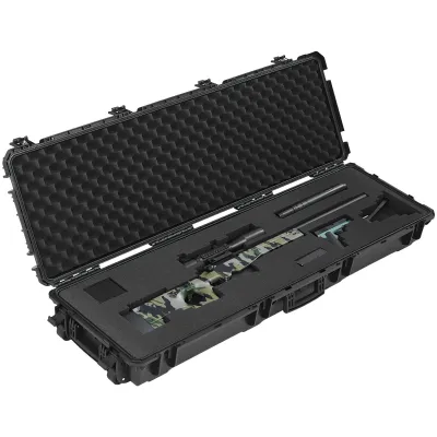 Hard Rifle Case, Lockable Rifle Case with Pre-cut Foams, 52 in Gun Storage with Wheels, Heavy Duty IP67 Waterproof & Dustproof Pistol Storage Cases for Rifles, Shotguns, Airsoft Guns, Black