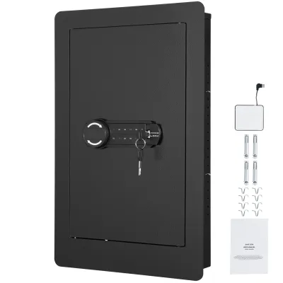 25.59" Tall Wall Safe, 3-Tier Hidden Wall Safe with Keypad, 3 Removable Shelves & 6 Key Holders, Q235 Cold-Rolled Steel In Wall Safe with LED Light & Vibration Alarm for Money, Jewelry, Passport