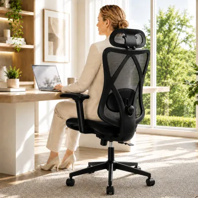 Mesh Office Chair,Ergonomic Office Chairs with Wheels,Adjustable Lumbar Support,Armrest,Headrest-Tilt High Back Desk Chair with Mute Wheel for Office, Home, Gaming
