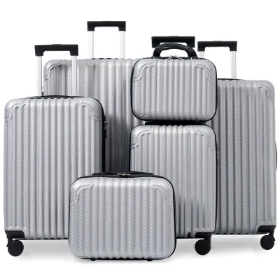 6-Piece Luggage Set, Durable Hardshell ABS Suitcase with Spinner Wheels, TSA Lock, Side Hooks, Lightweight Carry-On & Checked Luggage