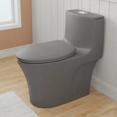 0.8/1.28 GPF Siphonic Dual‑Flush One‑Piece Toilet, 17" ADA Comfort Height, Elongated Rimmed Bowl, Top‑Button, 12" Rough‑In, Soft‑Closing Seat & Lid, 1000g MaP Score,Light gray LG-002