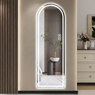 65" x 21"Arched Full Length Lighted Mirror with Front LED Lighting, Dimmable Wall-Mounted Dressing Mirror with 3 Color Temperatures, Memory Function and Touch Control for Bedroom, Closet and Entryway