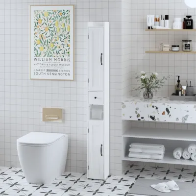 67.51" Tall Bathroom Storage Cabinet with Adjustable Shelves,Slim 2 Doors Freestanding Cabinet with Anti-Tip, Open compartments, for Home, Small Spaces, Bathroom,Kitchen, Living Room, White