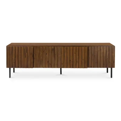 Media Cabinet, Solid Acacia Door, Iron Legs, Brown