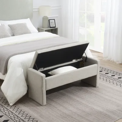 Modern Bed End Bench with Storage,Upholstered Large Foot Rest Stool, Comfy Window Vanity Bench for Living Room,Bedroom,Dorm,Coffee Table,Linen Light Grey