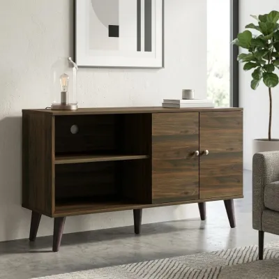 Amidon TV Stand for 50–59 Inch TVs, 47.3" Tabletop, with 2 Storage Shelves & 1 Cabinet, Modern Living Room Entertainment Centre in Walnut