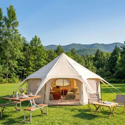 600D Oxford Bell Tent 14.8ft*9.2ft with Stove Jack for Glamping & Family Camping