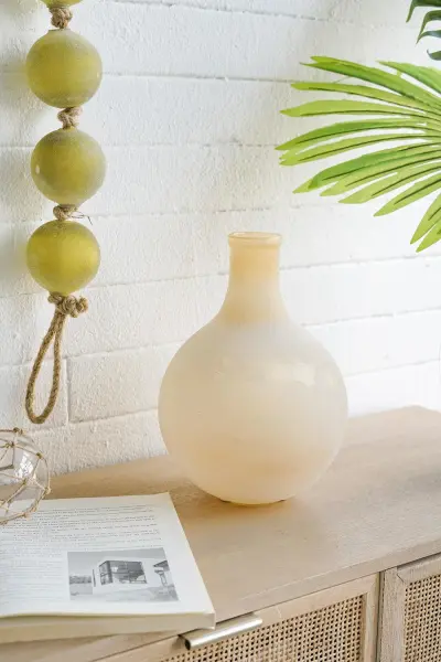 D8x11" Decorative Glass Flower Vase, Beige