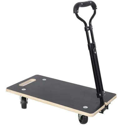Heavy Duty Wooden Rectangle Moving Dolly with Ergonomic Handle, 440 LBS Load Capacity 3 Inch PP Casters, Multi Purpose Furniture Plant Transport Cart for Heavy Goods Moving