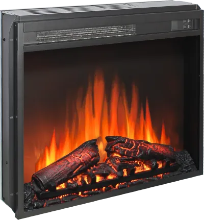 23 inch electric fireplace insert, ultra thin heater with log set & realistic flame, remote control with timer, overheating protection
