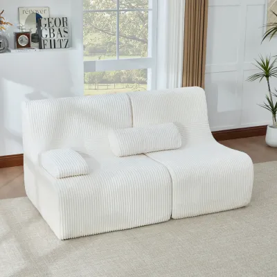 Modern Sectional Sofa 63.7" Boneless Sofa Couch Cozy Sofa Loveseat Sofa  for Living Room, Beige