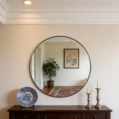 32 Inch Black Metal Framed Round Bathrrom Mirror for Wall.(W2203134044)