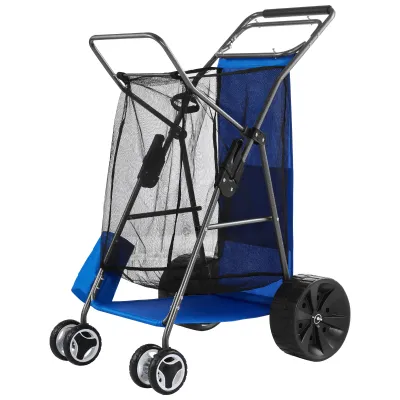 Beach Cart with Large Wheels for Sand, 165 lbs Load Capacity, Heavy Duty Folding Beach Wagon with 10" Solid Wheels, Insulated Cooler Bag, Umbrella Holder, Holds 4 Chairs for Camping & Fishing