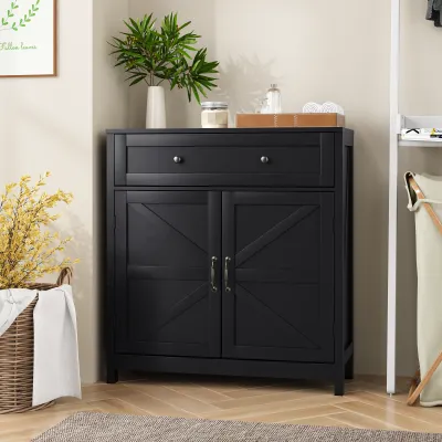 Kitchen Sideboard Buffet Cabinet,Farmhouse Storage Cabinet with Drawer and Adjustable Shelf,Barn Door Accent Cabinet for Kitchen,Dining Room,Entryway,Black