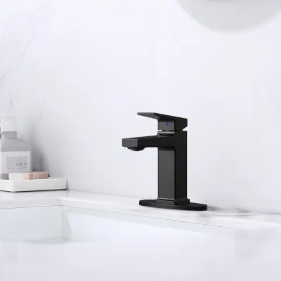 Matte Black Single Handle Bathroom Faucet with Deck For 1 or 3 Holes,Laundry Vanity Sink Faucet with Two 9/16" Hoses