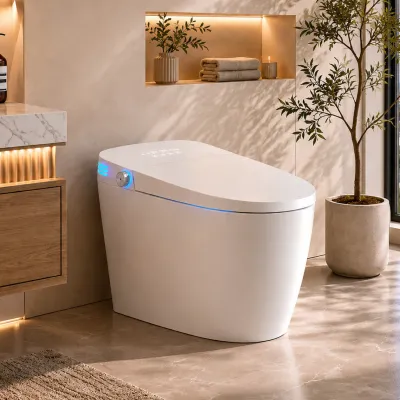 Smart Toilet With Bidet Built In, One-piece Bidet Toilet Seat, Auto Flush, Auto Open/Close,Heated Seat, Warm Water and Dry, Adjustable Temp,Remote Control Side Know,V Shape,Built-in Tank