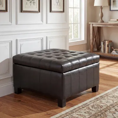 Black PU Storage Ottoman with Rubber Wood Legs, 30.25'' Square Tufted Indoor Ottoman with Lift-Top Storage for Living Room, Bedroom & Entryway,300lbs Weight Capacity
