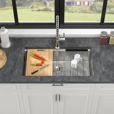 33" Undermount Kitchen Sink - 33*19*9 inch Kitchen Sink Undermount Single Bowl 16 Gauge Stainless Steel Ledge Workstation Kitchen Sinks