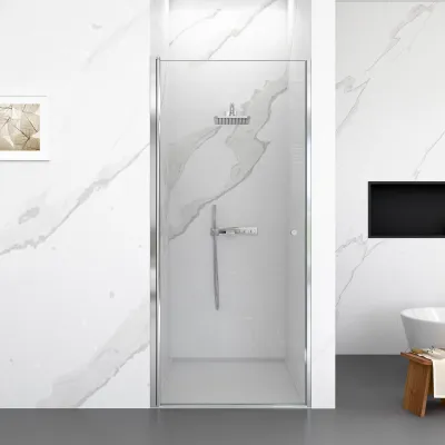 24" W x 72" H Semi-Frameless Circular Pivot Shower Door in Chrome With 1/4" (6mm) Thick SGCC Tempered Glass