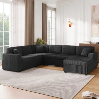 Oversized Sectional Sofa 115.3" U-Shaped Sofa with a Chaise Lounge and Three Soft Throw Pillows for Living Room, Black