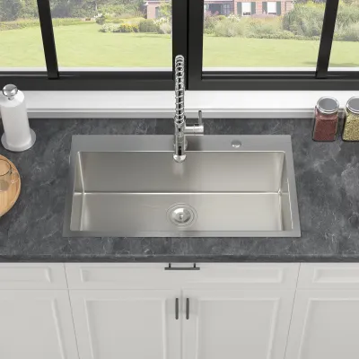 33 Inch Topmount Sink - 33" x 19" x 9" Drop in Stainless Steel Kitchen Sink 16 Gauge 9 Inch Deep Single Bowl Kitchen Sink Basin, with Drain Strainer (No Additional Accessories)