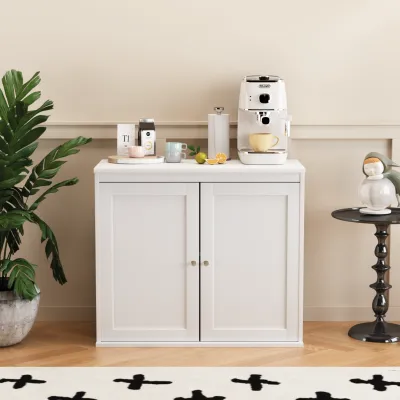 Kitchen Storage Cabinet with Double Doors, Coffee Bar Cabinet with Adjustable Shelves, Sideboard Buffet for Dining Room, Living Room or Entryway, Modern White Cupboard