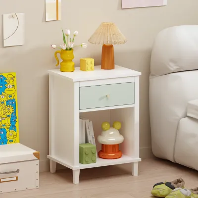 26.77''H Wooden Nightstand with One Drawer One Shelf for Kids, Adults, Sage+Golden handle