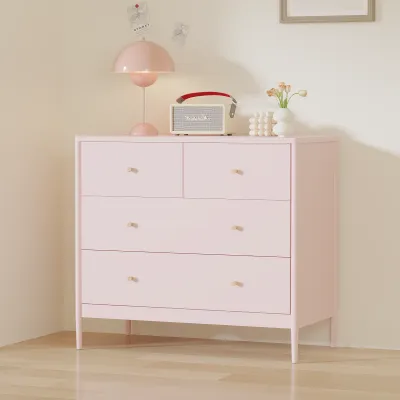 Pink 4-Drawer Kids Dresser, Wooden Storage Cabinet for Toddler Bedroom, Nursery, Closet, Baby Nightstand Organizer for Living Room or Apartment, 35.4" Wide