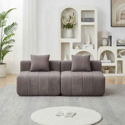 Chenille sectional sofa with 2 pillows,Symmetrical Modular Sofa Sectional for bedroom, living room, office for leisure or nap, reading room, and lobby