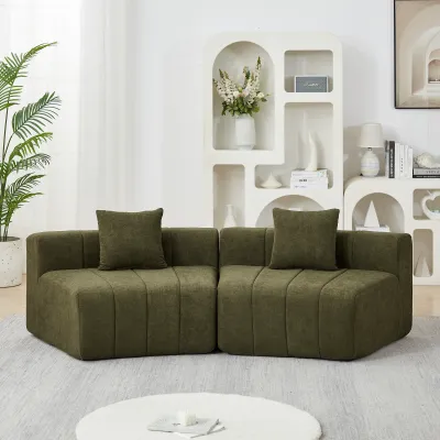 Chenille curved sectional sofa with 2 pillows,Curved Symmetrical Modular Semi Circular Sofa Sectional for bedroom, living room, office for leisure or nap, reading room, and lobby