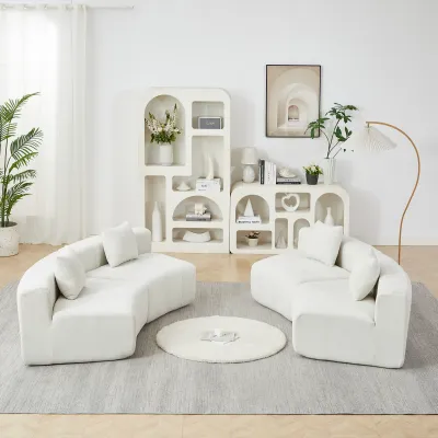 Chenille curved sectional sofa with 4 pillows,Curved Symmetrical Modular Semi Circular Sofa Sectional for bedroom, living room, office for leisure or nap, reading room, and lobby