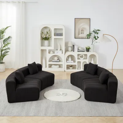 Chenille curved sectional sofa with 4 pillows,Curved Symmetrical Modular Semi Circular Sofa Sectional for bedroom, living room, office for leisure or nap, reading room, and lobby