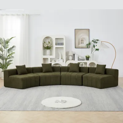 Chenille curved sectional sofa with 4 pillows,Curved Symmetrical Modular Semi Circular Sofa Sectional for bedroom, living room, office for leisure or nap, reading room, and lobby