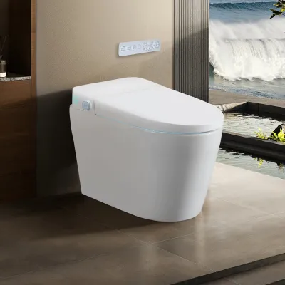 Tankless Smart Toilet With Bidet Built In, One-piece Bidet Toilet Seat, Auto Flush, Auto Open/Close,Heated Seat, Warm Water and Dry, Adjustable Temp,Remote Control Side Know