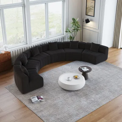 Chenille curved sectional sofa with 6 pillows,Curved Symmetrical Modular Semi Circular Sofa Sectional for bedroom, living room, office for leisure or nap, reading room, and lobby