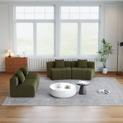 Chenille curved sectional sofa with 4 pillows,Curved Symmetrical Modular Sofa Sectional ,Two curved seats and two single seats,Two curved seats and two single seats